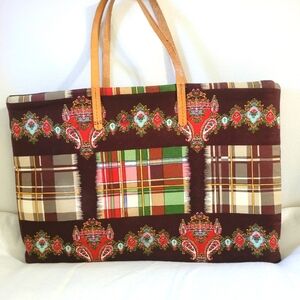 Multicolor Plaid and Floral Padded Tote Bag